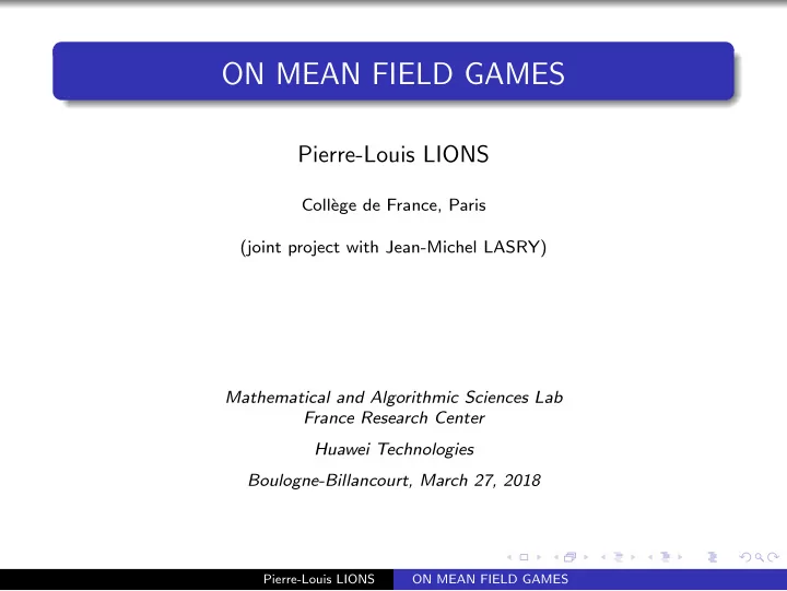 on mean field games