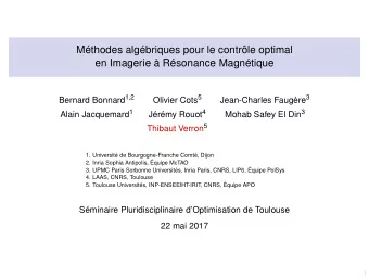 Mthodes algbriques pour le contrle optimal  en Imagerie  Rsonance Magntique Bernard