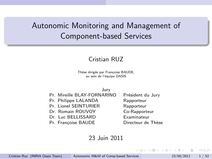 autonomic monitoring and management of component based