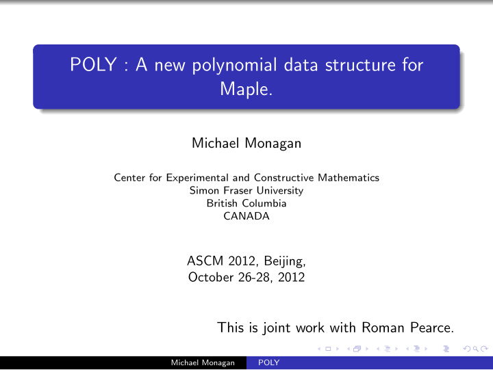 poly a new polynomial data structure for maple