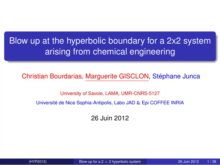 blow up at the hyperbolic boundary for a 2x2 system