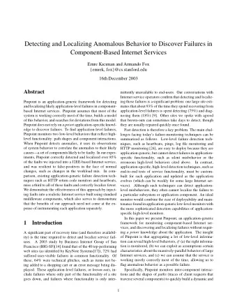 Detecting and Localizing Anomalous Behavior to Discover Failures in  Component-Based Internet