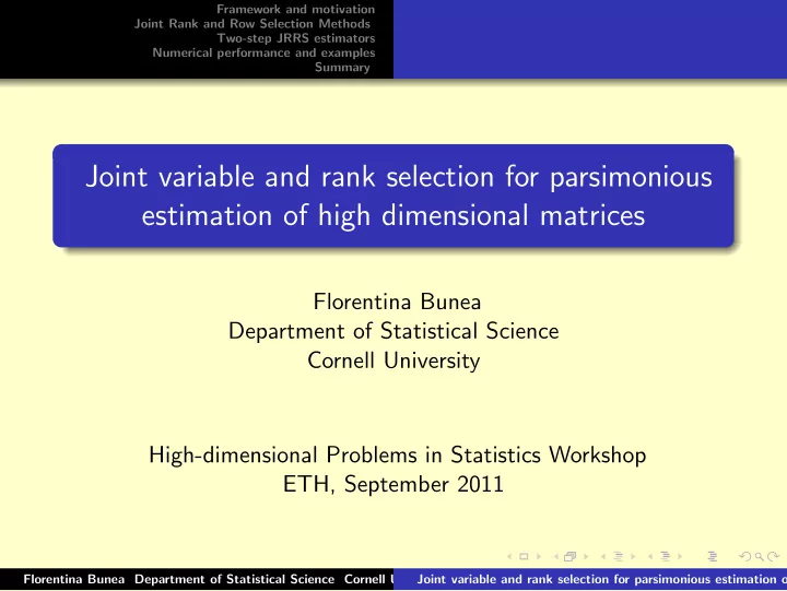 joint variable and rank selection for parsimonious