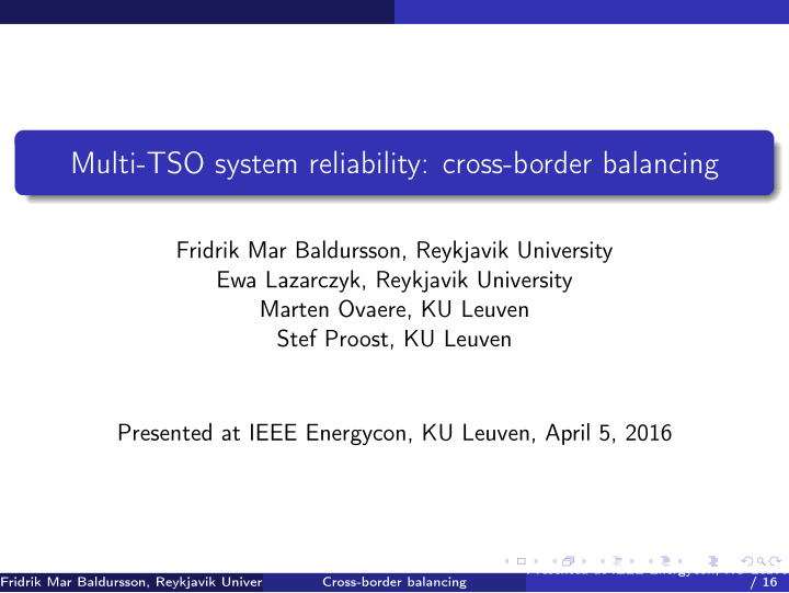 multi tso system reliability cross border balancing