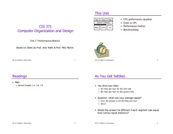 This Unit  CPU performance equation  App  App  App  Clock vs CPI  System software  CIS 371