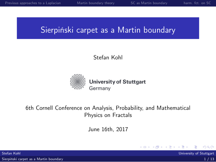 sierpi ski carpet as a martin boundary