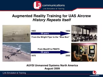 Augmented Reality Training for UAS Aircrew  History Repeats Itself  1903  1932  ~30 years  From the