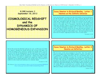 Alan Guth, Cosmological Redshift and the Dynamics of Homogeneous Expansion 8.286 Lecture 5,