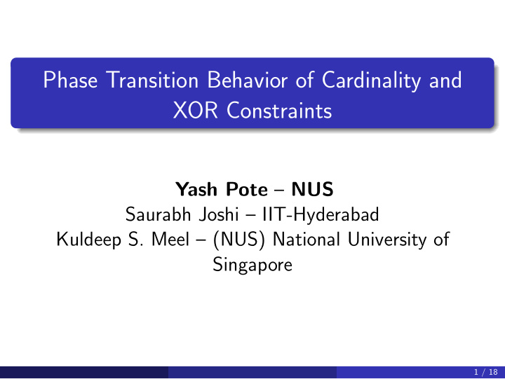 phase transition behavior of cardinality and xor
