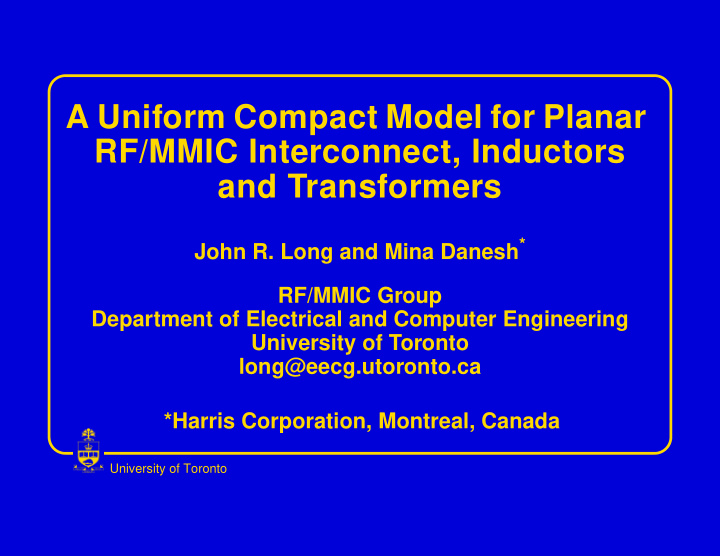 a uniform compact model for planar rf mmic interconnect