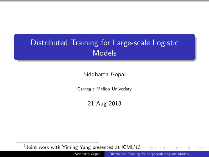 distributed training for large scale logistic models