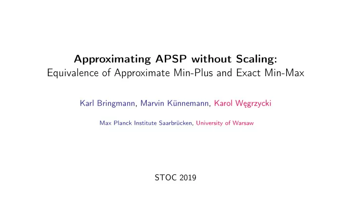 approximating apsp without scaling equivalence of