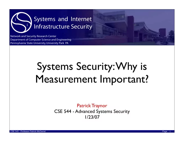 systems security why is measurement important