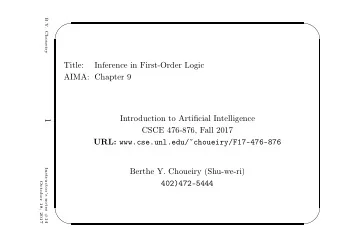 Title:  Inference in First-Order Logic  AIMA: Chapter 9  Introduction to Artificial