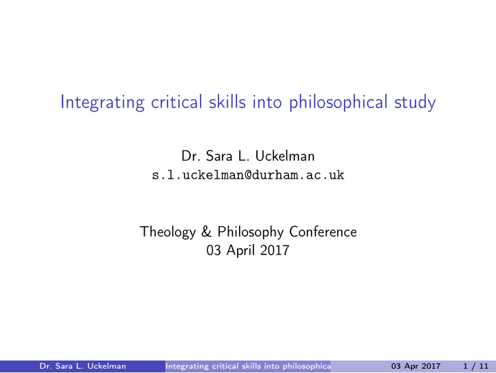 integrating critical skills into philosophical study