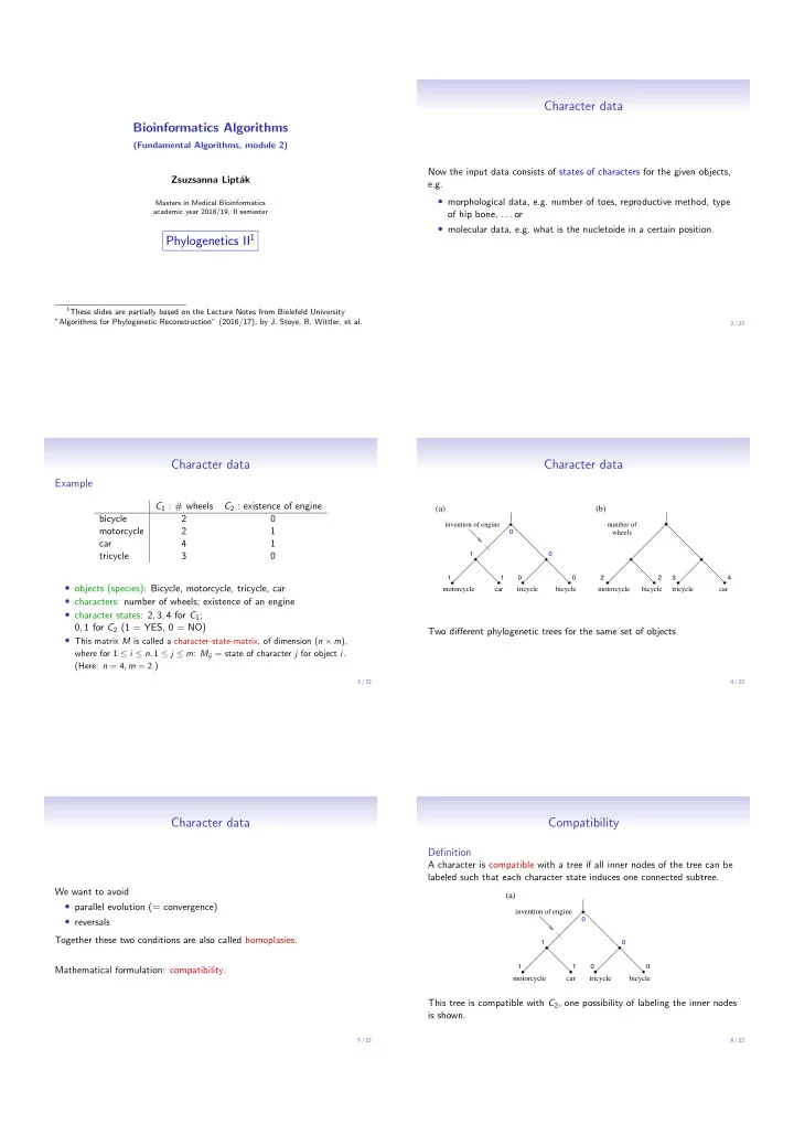 character data bioinformatics algorithms