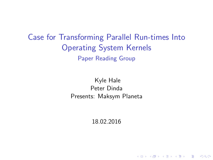 case for transforming parallel run times into operating