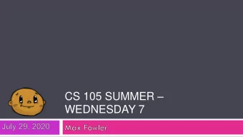 CS 105 SUMMER   WEDNESDAY 7  What to talk about today?  From Reading 10/11  Nested lists