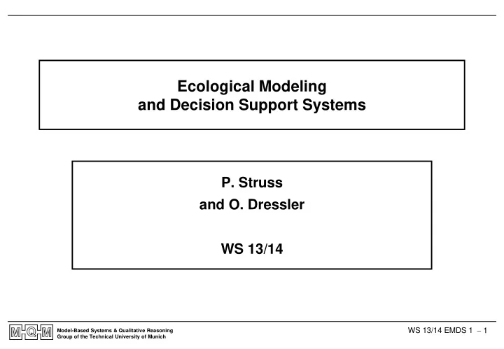 ecological modeling and decision support systems