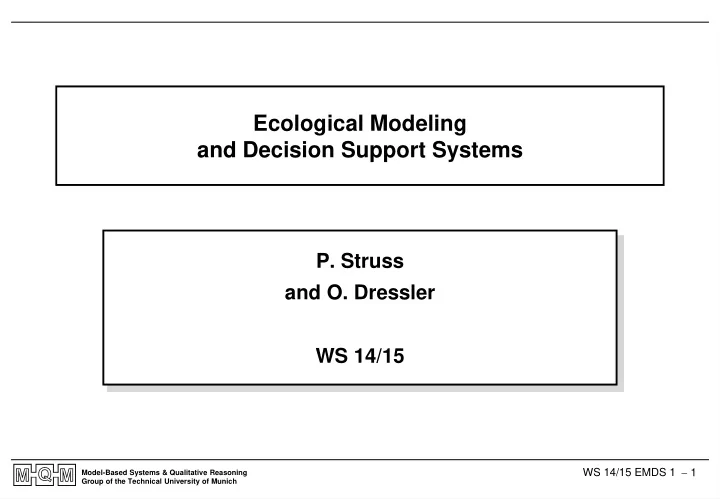 ecological modeling and decision support systems