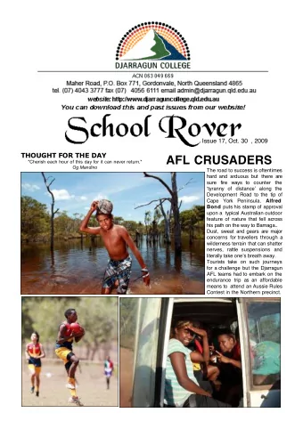 AFL CRUSADERS  &quot;Cherish each hour of this day for it can never return.&quot;  Og Mandino  The