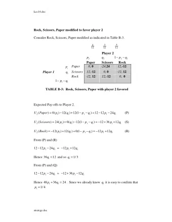 Rock -12 , 12 12 ,- 12 0 , 0      1  p  q  1  1  TABLE B-3:  Rock, Scissors, Paper with