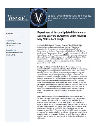 special government contracts update  A PUBLICATION OF VENABLE'S GOVERNMENT CONTRACTS GROUP
