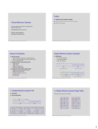 1  3. Simple Memory System Cache  Address Translation Example #1  16 lines, 4-byte block size