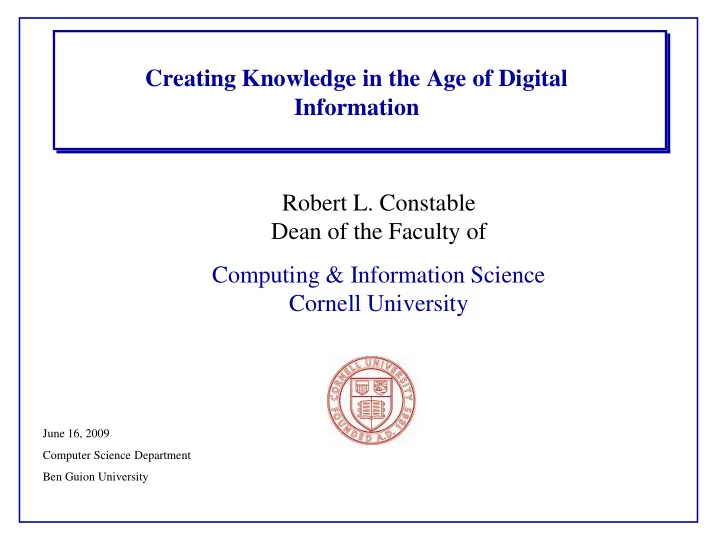 creating knowledge in the age of digital