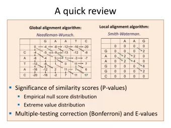 A quick review  Significance of similarity scores (P-values)  Empirical null score