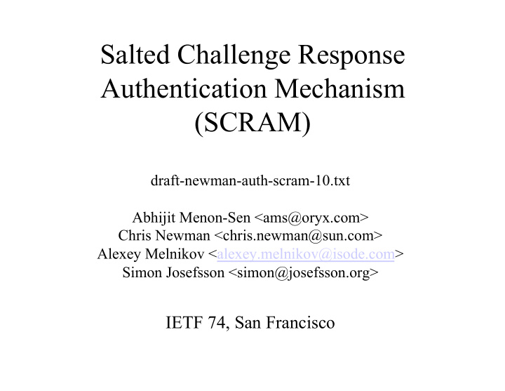 salted challenge response authentication mechanism scram