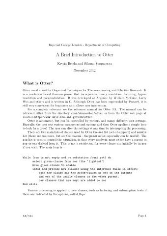 A Brief Introduction to Otter  Krysia Broda and Silvana Zappacosta  November 2012  What is Otter?