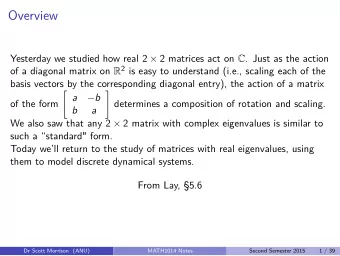 Overview Yesterday we studied how real 2  2 matrices act on C . Just as the action of a diagonal