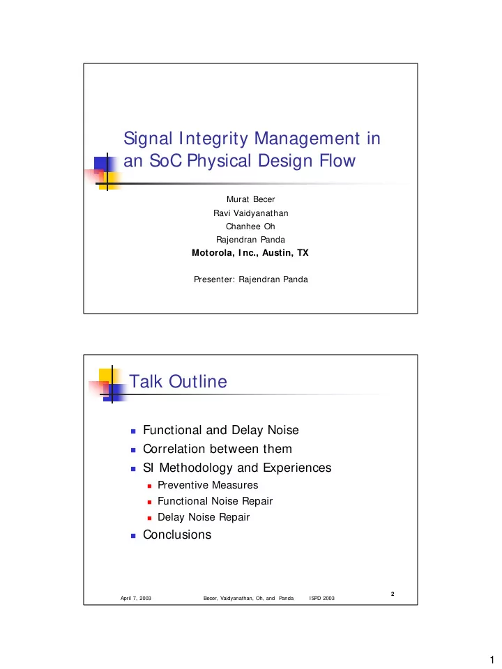 signal integrity management in an soc physical design flow