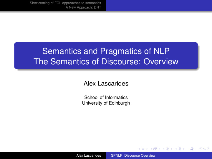 semantics and pragmatics of nlp the semantics of