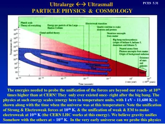 Ultralarge  Ultrasmall  PCES  5.31  PARTICLE PHYSICS  &amp;  COSMOLOGY The energies needed to