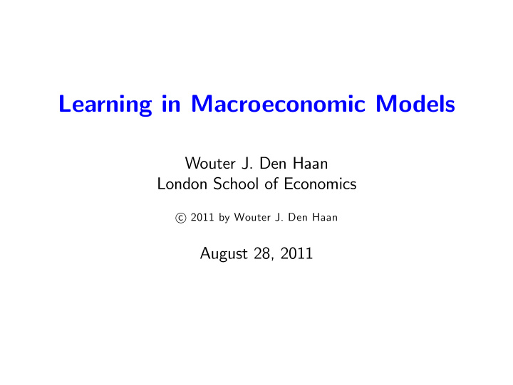 learning in macroeconomic models