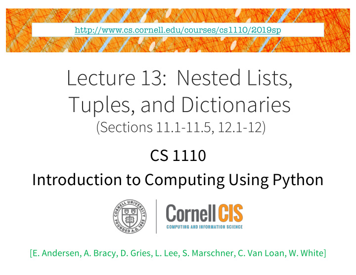 lecture 13 nested lists tuples and dictionaries