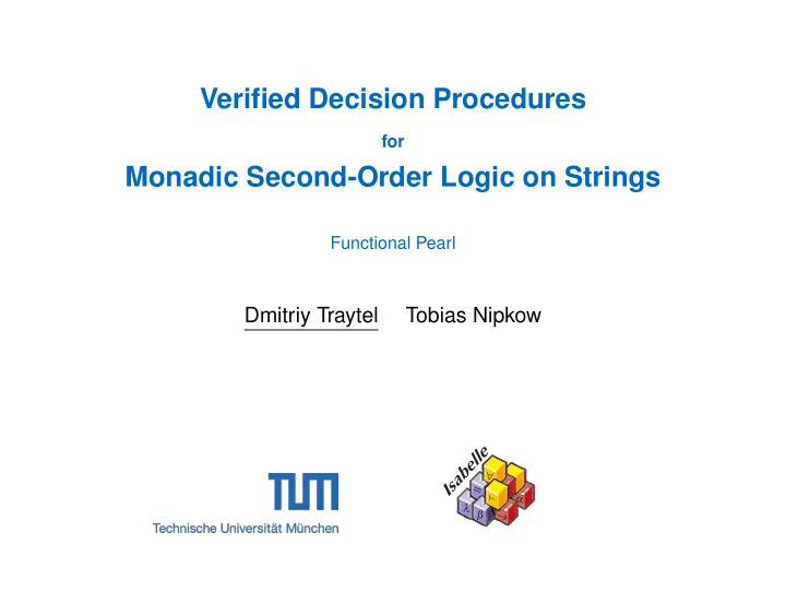 verified decision procedures