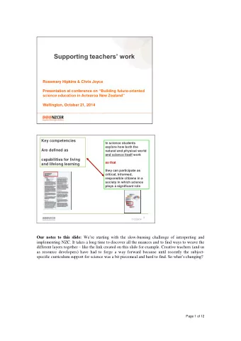 Supporting teachers work  Rosemary Hipkins &amp; Chris Joyce Presentation at conference on