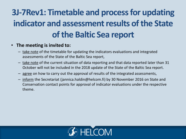 3j 7rev1 timetable and process for updating indicator and