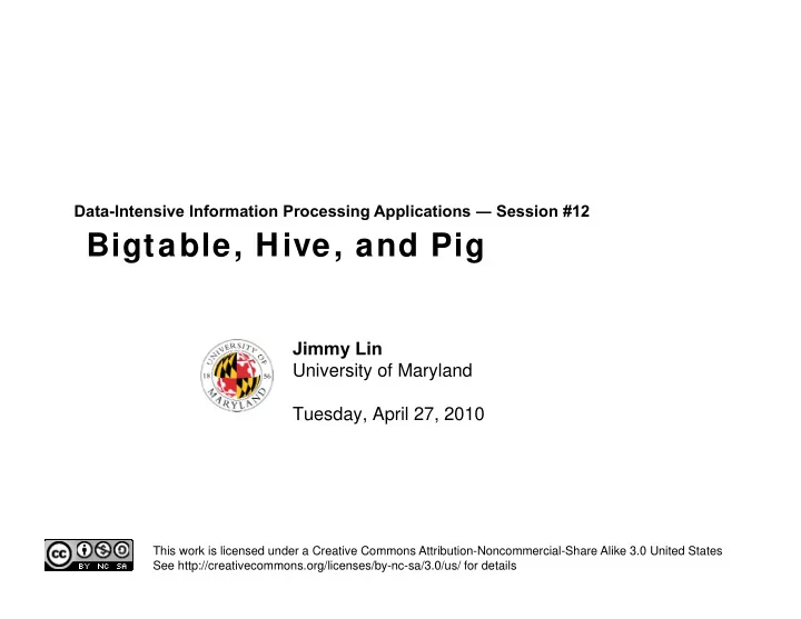 bigtable hive and pig