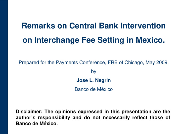 remarks on central bank intervention on interchange fee