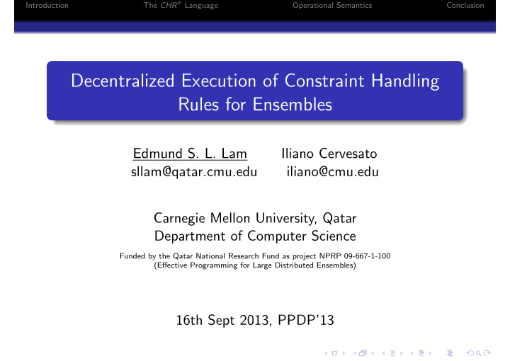 decentralized execution of constraint handling rules for