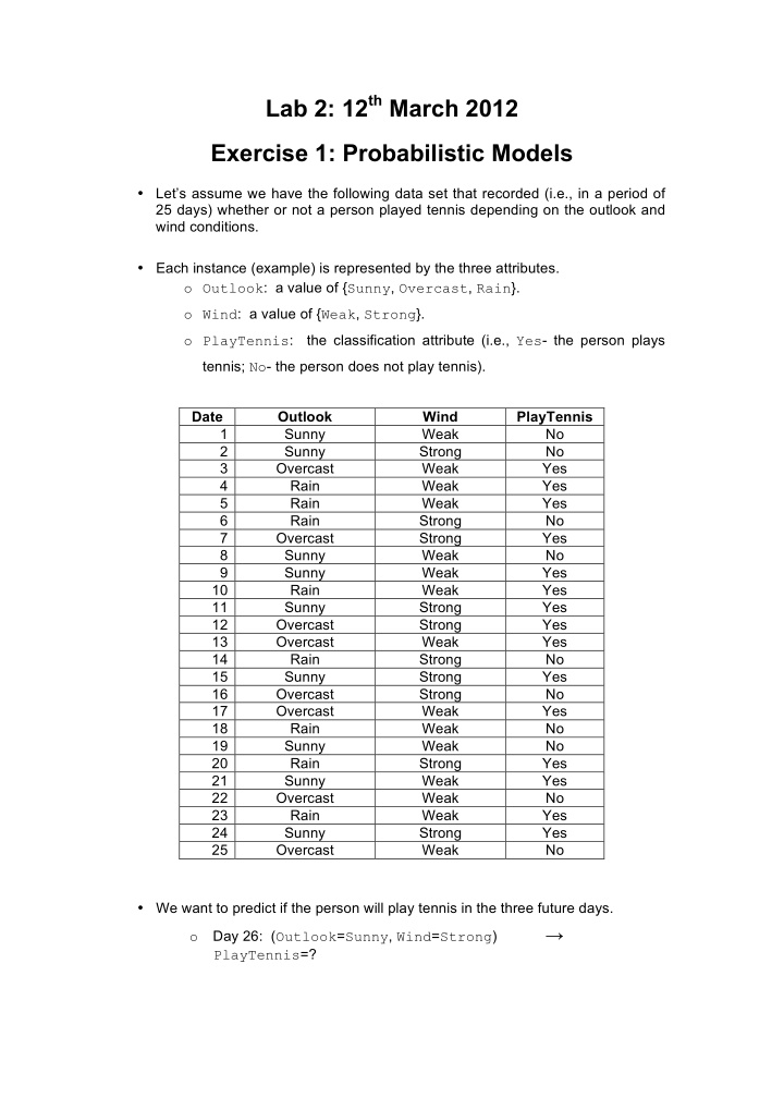 lab 2 12 th march 2012 exercise 1 probabilistic models