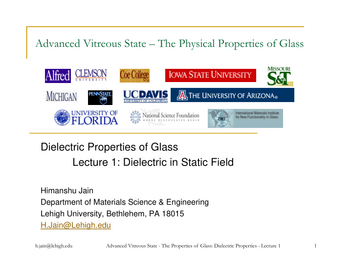 advanced vitreous state the physical properties of glass