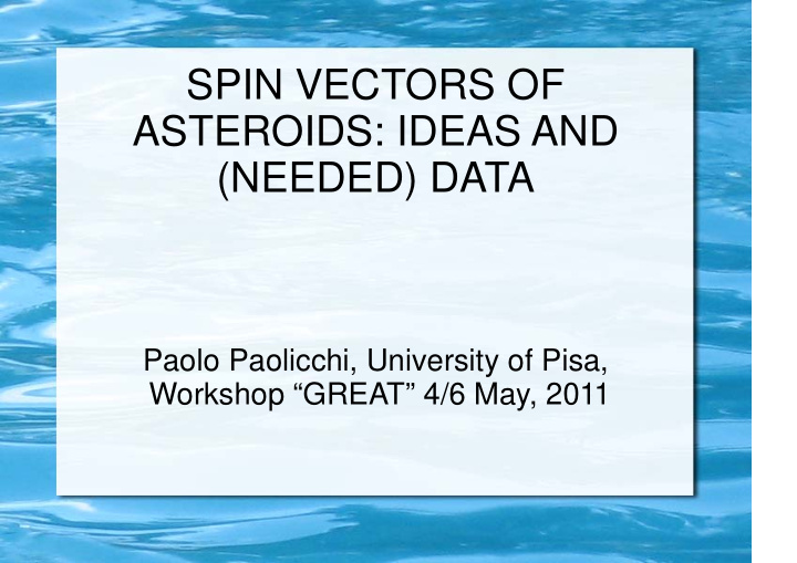 spin vectors of asteroids ideas and needed data