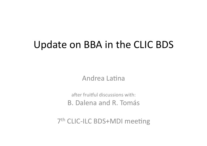 update on bba in the clic bds