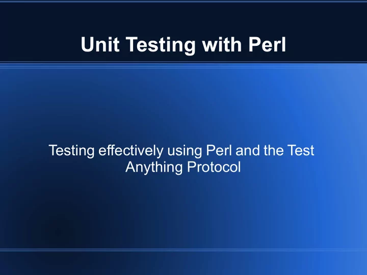 unit testing with perl