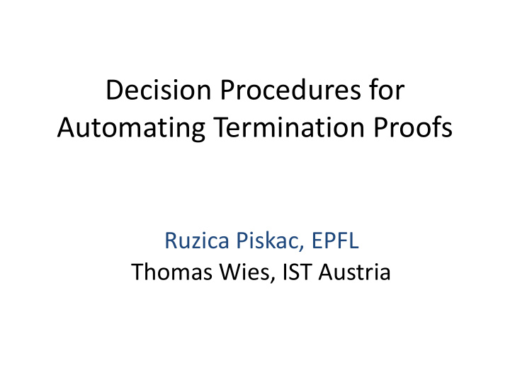 decision procedures for automating termination proofs